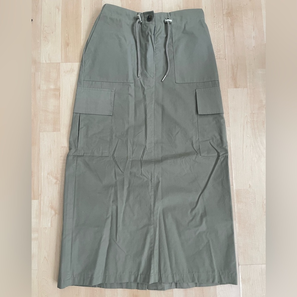 Oak + Fort New Long Cargo Skirt Olive/Khaki